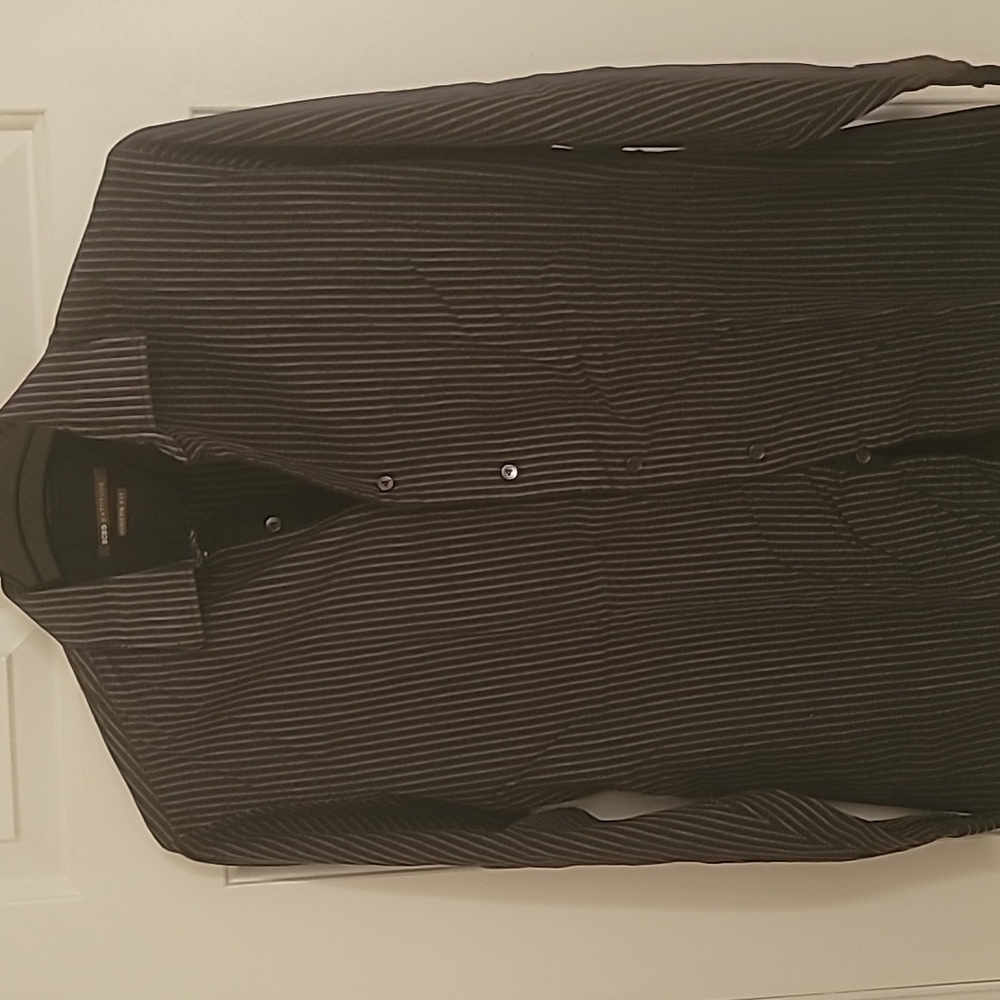 BCBG Attitude Men's LS Black Striped Dress Shirt 16 32/33